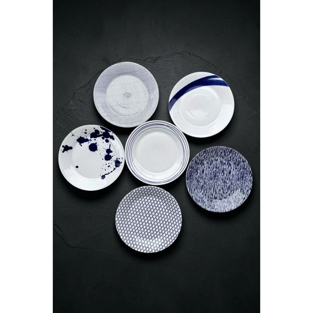 Royal Doulton London 1815 Pacific Salad Plates x 6 White Blue Porcelain